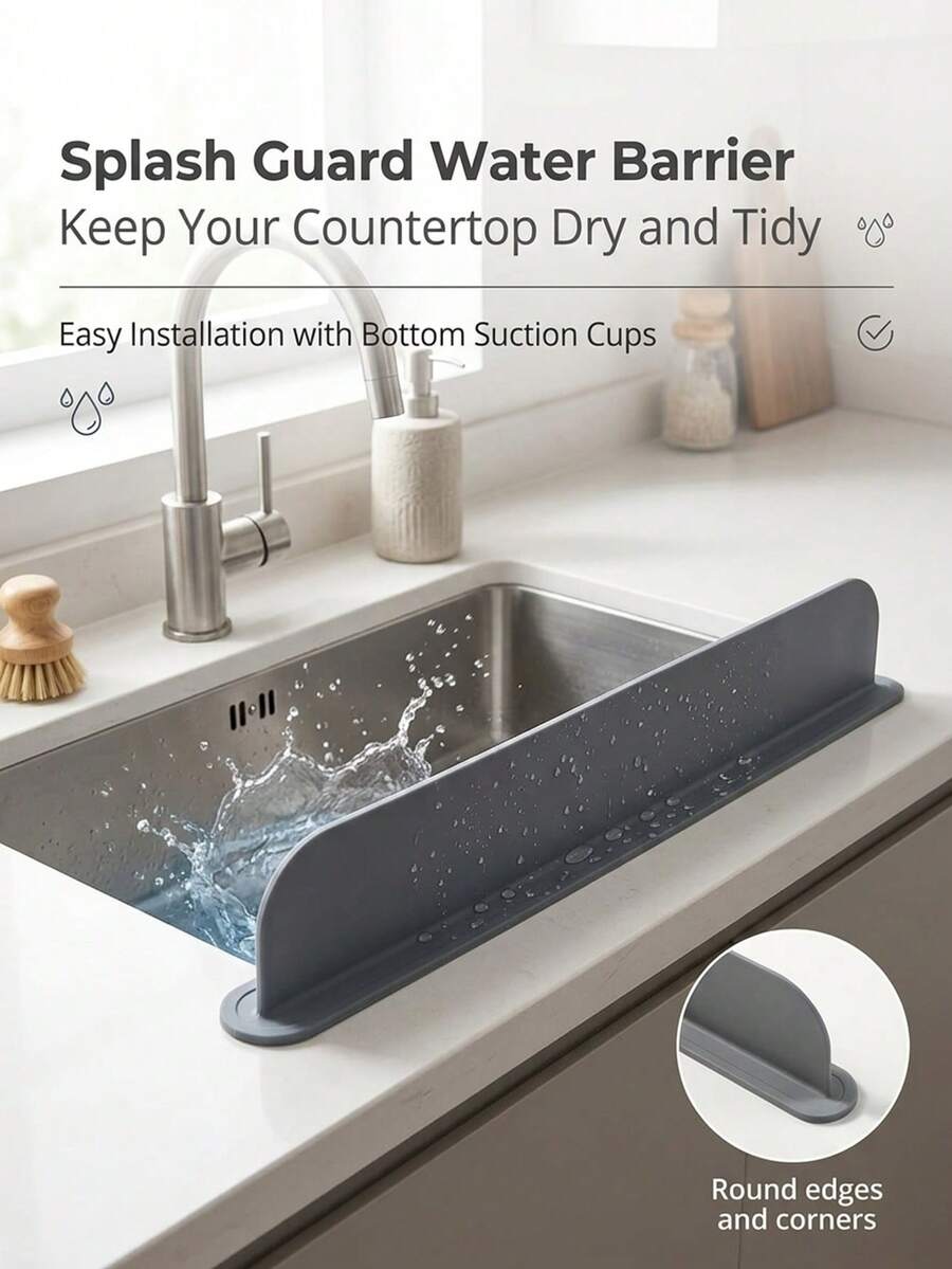 Waterproof, Oil-Resistant Silicone Sink Splash Guard, Easy To Install, Suitable For Kitchen, Protects Countertop And Clothes From Water Splashing, Makes Cleaning Easier - Multicolor - View 1