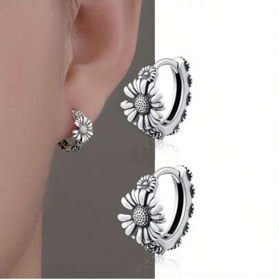 街头风向日葵雏菊耳环，男女通用，带收纳盒，低过敏性时尚饰品，适合生日和送礼。