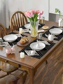 1 pieza Camino de mesa con estilo bohemio y patrón geométrico abstracto, disponible en múltiples tamaños, adecuado para comedor del hogar, decoración de cocina, decoración del hogar, fiestas al aire libre y decoración de restaurantes, con apariencia de textura de lino - Multicolor - Ver 7
