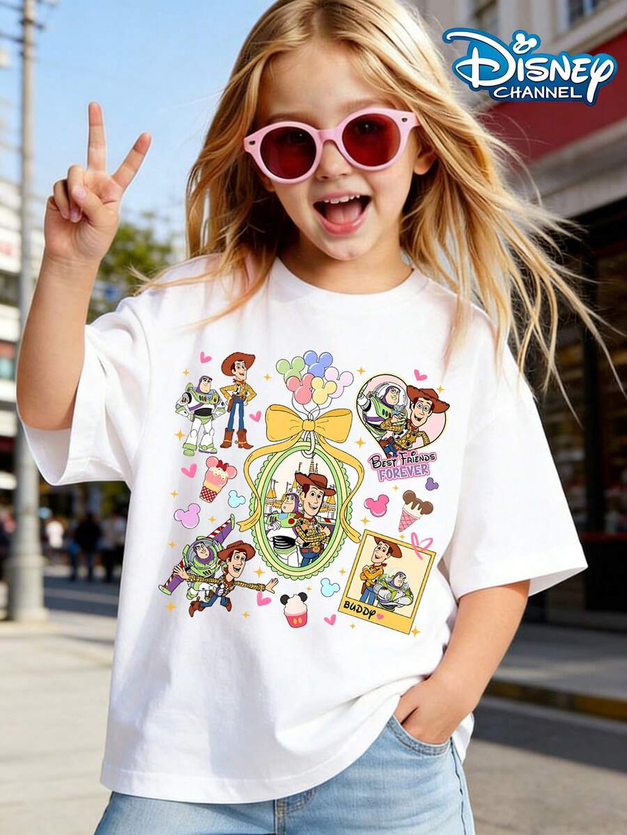 Best Friend Forever Toy Story Cartoon Print Summer Tops,Disney Graphic Tee, Perfect For Cute Girls. Teen Girl Gift,Tween Summer Clothes,Comfortable And Breathable Children's Short-Sleeved T-Shirt. Suitable For Both Boys And Girls.Suitable For Daily Wear, Vacations, Outdoor Activities, And As A Children's Gift. - trắng - Xem 1