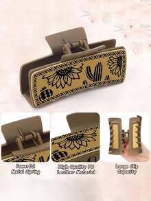 1/4 chiếc kẹp tóc vuông bằng da họa tiết da bò, hoa hướng dương, xương rồng phong cách Bohemian, cao cấp, phù hợp với tóc dày, tóc đuôi ngựa, phong cách thường ngày, dự tiệc, lễ hội, quà tặng. - Nhiều màu - Xem 6