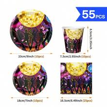Disco Night Disposable Plate, Napkin, Cup Set, Plates, Napkins And Cups Party Supplies, Suitable For 10 Guests, Disposable Paper Plates Party Tableware Suitable For Birthday, Wedding, Party, Family Picnic - View 2
