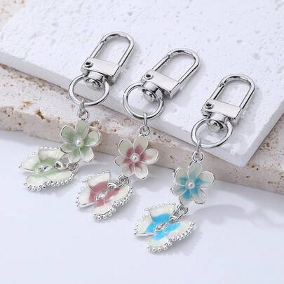 1pc Refreshing Spring Ombre Flower, Heart & Butterfly Keychain, Versatile Girly Accessory For Backpack, Bag Decor