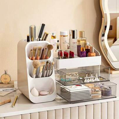 High-End Multi-Functional Layered Cosmetic Storage Box, Large Capacity Makeup Organizer For Lipstick, Skincare Products, Vanity Table, Perfect For Storing Your Beauty Essentials