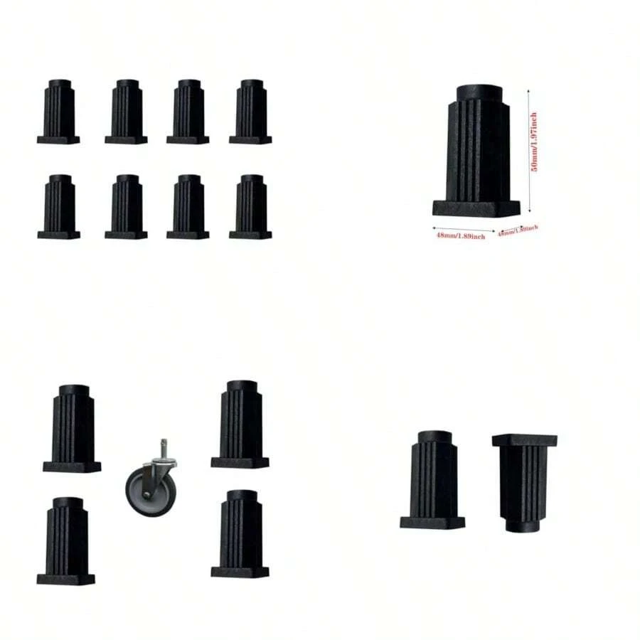 8pcs Square Caster Insert Plug - Black Plastic Socket Cover For Round Hole Protection Caps For Furniture Equipment Cart And DIY Projects - Black - View 1