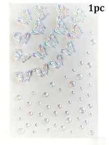 1 Set de Pegatinas de Joyería con Diamantes, Pegatinas de Mariposa 3D + Pegatinas de Cristal Plano para Maquillaje de Ojos, Joyería Facial, Decoración de Rhinestone, Look de Concierto, Gemas Faciales - Multicolor - Ver 10