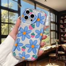 Novelty 1pc Transparent Asymmetrical Cream Protective Phone Case, Minimalist Doodle Strawberry Flower Pattern, Ideal For Daily Use For Men And Women, Compatible With IPhone 17 Pro/17 Pro Max/17 Air/17/16e/16/15/14/13/12/11, Galaxy S23/S24/S25/S26, A57/A37/A17/A07, Series - Clear - View 4