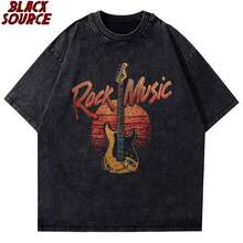 T366 Rock Band T Shirt Men Women Fashion Casual Graphic Short Sleeve Short Sleeve Plus Size T Shirt - 黑色 - 查看 1