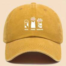1pc Fun Cat Paw "ROCK PAPER SCISSORS" Printed Baseball Cap, Breathable And Comfortable, Black Vintage Dad Hat, Adjustable Size, Unisex Truck Driver Cap, Ideal Outdoor Sun Hat For Men And Women, Perfect Gift For Mom On Valentine'S Day, Mother'S Day, Or Birthday. ,Mother's Day Gifts - 黑色 - 查看 9