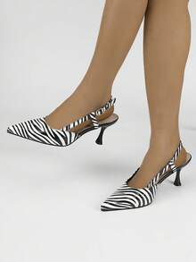 XBYASDF Giày sandal mũi nhọn cao gót 7cm họa tiết da báo mới năm 2026 dành cho nữ, gót nhọn mảnh mai bóng bẩy, giày thời trang đi làm và dự tiệc. - Đen và trắng - Xem 4