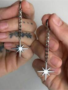 Gothic Eight-Pointed Star Chain Tassel Earrings For Uni - Unique Puncture Ear Studs For Fashion-Forward Accessory Styles - 耳環 - 查看 1