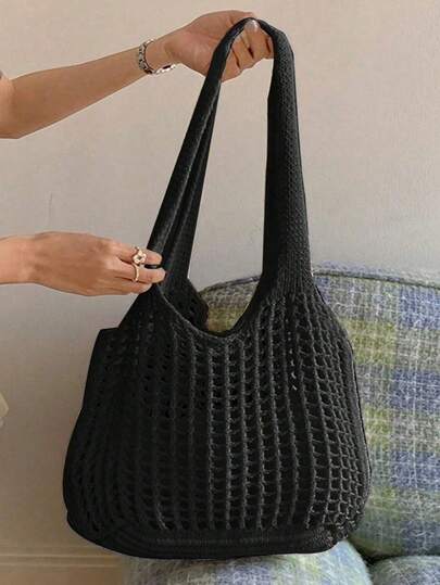 Túi mua sắm dệt rỗng nhẹ, kiểu dáng giản dị, túi xách dung tích lớn phù hợp cho du lịch, hoạt động ngoài trời, đi học, túi lưới đựng đồ nhà bếp đa năng, thích hợp cho kỳ nghỉ biển hoặc làm quà tặng Ngày của Mẹ, vật dụng cần thiết cho kỳ nghỉ biển, phụ kiện biển phổ biến dành cho nữ, túi đi biển