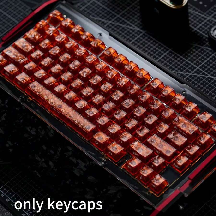 130+ Orange Side-Printed Carbon Fiber Texture Keycaps, Cherry Profile, Side-Printed Translucent, Compatible With Wooting Magnetic Switches And Other Mechanical Keyboards, Keycap Set, Gaming Keycaps, PBT Keycaps, Custom Keycaps, Replacement Keycaps, Backlit Keycaps, Cute Keycaps, Keyboard Accessories - View 1