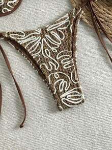 Women's Embroidered Crochet Bikini Set Featuring Underwire Bra And Side Tie Bottoms For A Chic Beach Look Vacation Summer - 綠色 - 查看 12