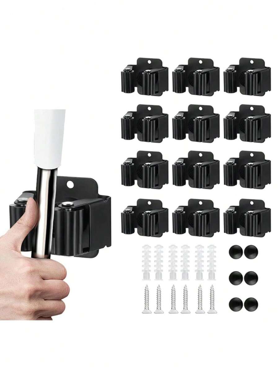 12件/6件/4件/2件套扫帚拖把架，壁挂式扫帚架，重型园艺工具收纳架，耙子和铲子手柄，不锈钢拖把挂钩，带螺丝的多功能壁挂架