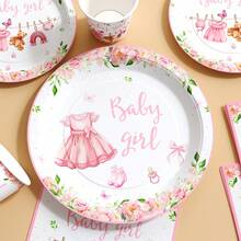 Bộ bát đĩa, khăn ăn và cốc dùng một lần chủ đề em bé màu hồng, phục vụ 10 người, thích hợp cho sinh nhật, đám cưới, tiệc tùng, dã ngoại gia đình. - Xem 5