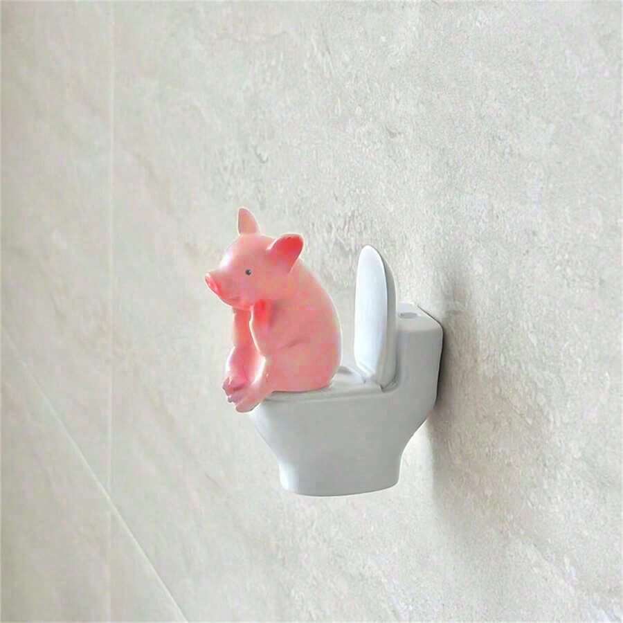 MIYA Cute Pig Bathroom Decor - Resin Made Funny Pig Figurine Suitable For Vanity Shelf - Farmhouse Style Animal Decoration For Home Bathroom Cabinet - Unique New Gift For Pig Lovers - A - View 1
