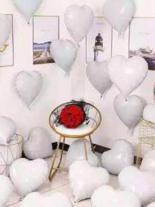 8pcs 18-Inch White Heart Shaped Foil Balloons, Suitable For Birthday Party, Wedding, Engagement, Bridal Shower, Anniversary, Baby Shower Decoration - White - View 3
