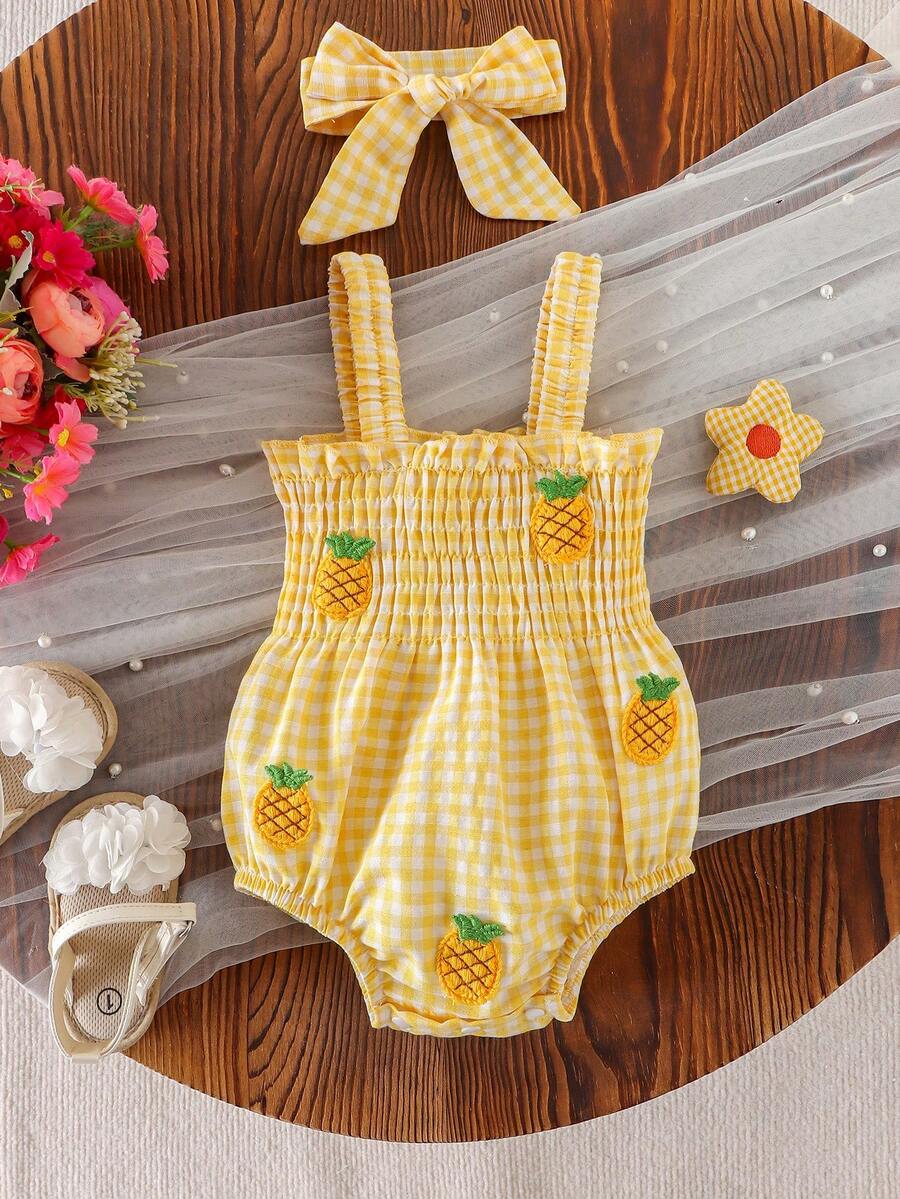 1pc Cute Baby Girl Lightweight Sleeveless Romper, Summer - Yellow - View 1