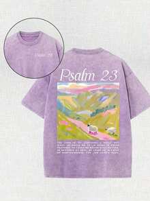 Yuega Tshrit 1pcJesus Religious Cross Sun Printed Retro Washed T-Shirt, 230G, Retro Street Style. Simple And Versatile, Pure Cotton Is Of High Quality, Novel And Fashionable, And It Is A Must-Have Fashion T-Shirt For Spring And Summer.Summer Clothing Tops - 紫色 - 查看 15