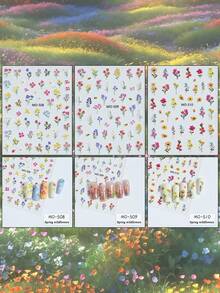3/6pcs 5D Wild Flower Nail Stickers, Spring Floral Nail Art Decals, Cute Natural Design - Multicolor - View 2