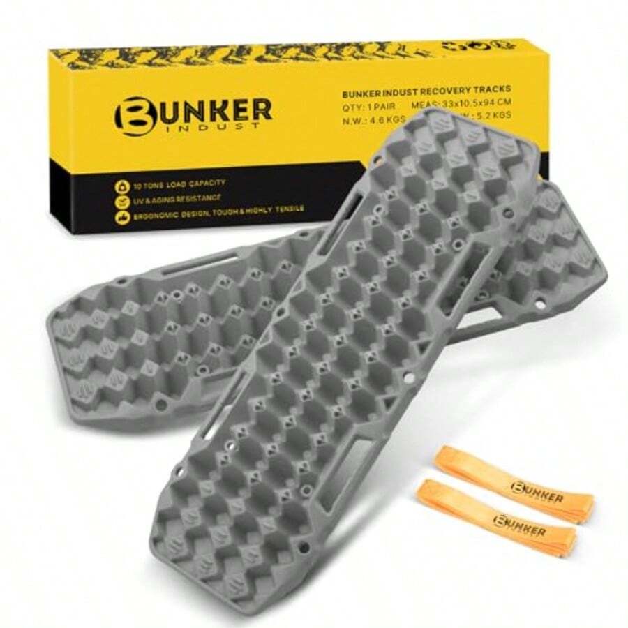 BUNKER INDUST Tablas de tracción todoterreno par de pistas de recuperación alfombrilla de tracción para camiones 4x4 Jeep barro nieve rampa de arena - Almohadillas de tracción de neumáticos de - Gris - Ver 1