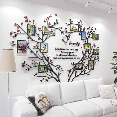 1 Khung ảnh gia phả trang trí tường - Thiết kế hoa mai 3D bằng acrylic với điểm nhấn hình trái tim, tự dính, có thể lắp đặt trên nhiều bề mặt, thích hợp trang trí phòng khách, phòng ngủ, phòng ăn, phòng ngủ.