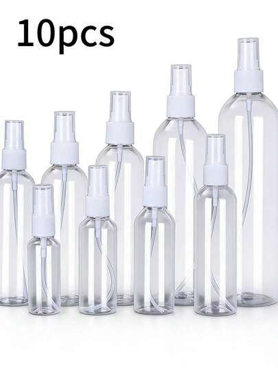 5/10pcs Portable Travel Spray Bottles - Fine Mist, Leak-Proof, Reusable Plastic Containers Suitable For Cosmetics, Essential Oils, Shampoo, Hand Wash And Sunscreen, Low Allergenicity, No PVC, Transparent Secondary Packaging With White Pump Head And Nozzle, Suitable For Travel And Home Use, Travel Lotion Bottles