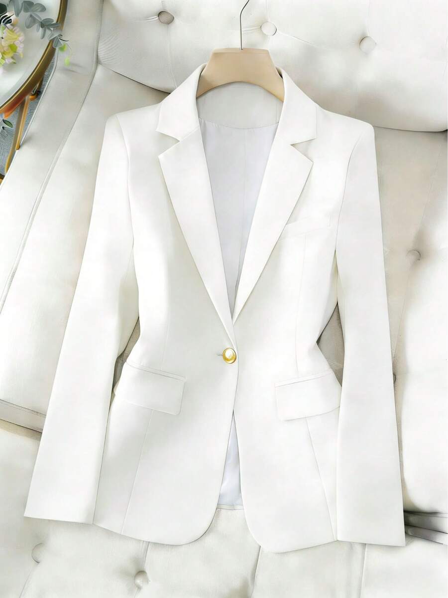 Tailored Blazer With Lining, Functional Side Pocket, Elegant Gold Button, And Faux Chest Pocket | Autumn/Winter - 白色 - 查看 1