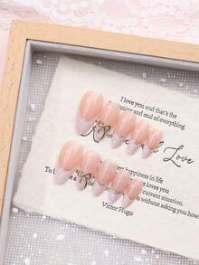 24片法式杏仁形渐变色美甲贴纸，Y2K风格，金色3D蝴蝶装饰，亮面，可移除设计，全覆盖，适合女性日常佩戴的按压式美甲贴片 - 彩色 - 查看 2