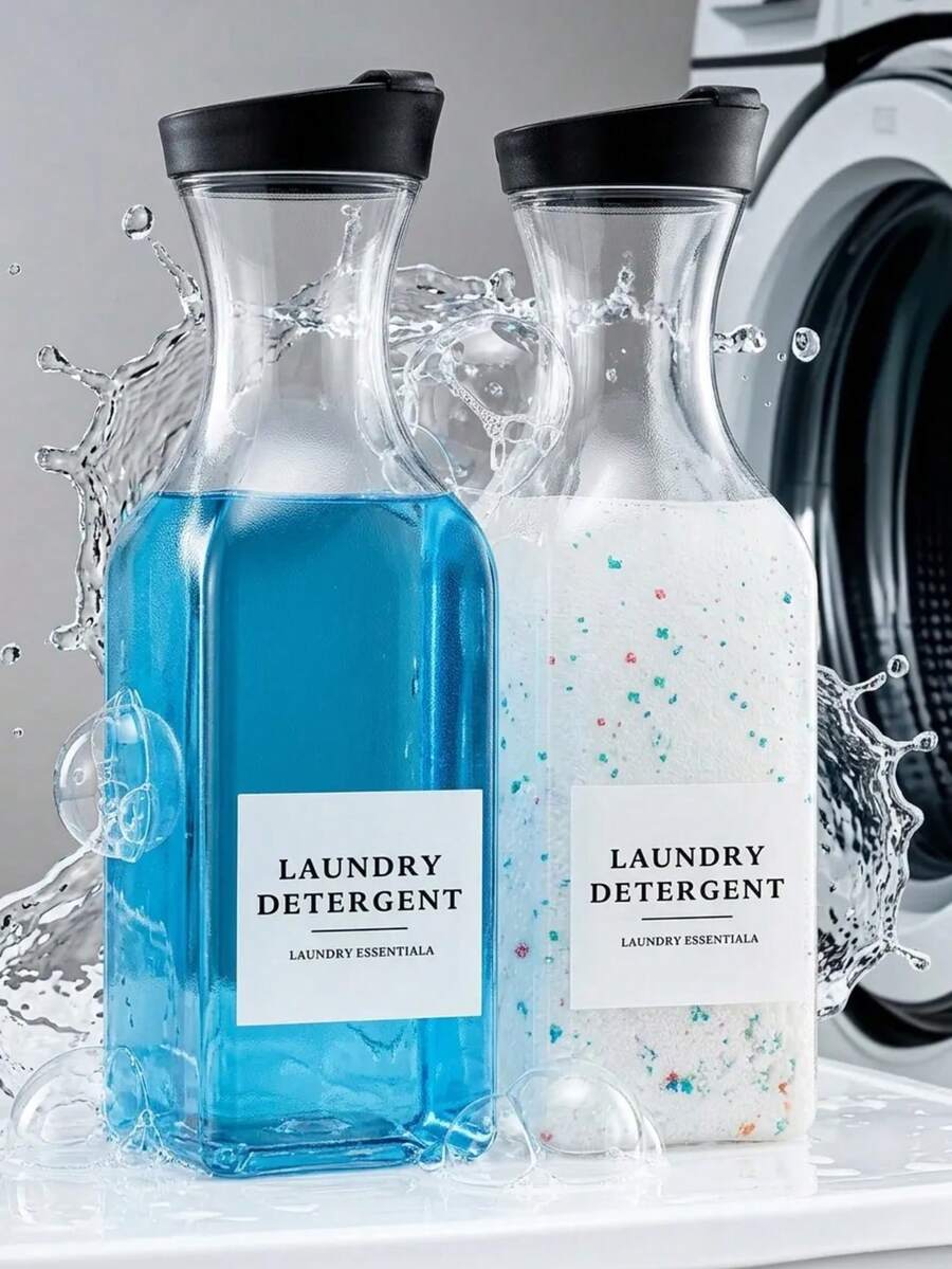 可補充式塑膠洗衣液分配器 洗衣粉容器瓶 適用於肥皂、香氛增強劑、柔軟劑、液體洗衣液 家用收納整理盒 男女適用 洗衣房浴室配件裝飾 廚房配件