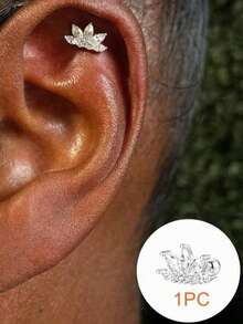 1 chiếc khuyên mũi đính đá Zirconia, khuyên mũi xoắn bằng titan thời trang. - Bạc - Xem 1