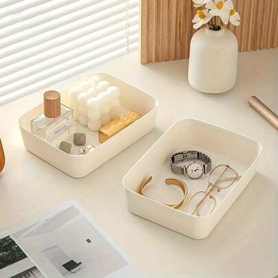 1个可堆叠日式极简塑料收纳盒 - 方形抽屉收纳盒，适用于办公室、家庭、厨房、浴室 - 可收纳化妆品及杂物，桌面收纳 | 极简设计 | 塑料收纳盒，化妆品收纳盒