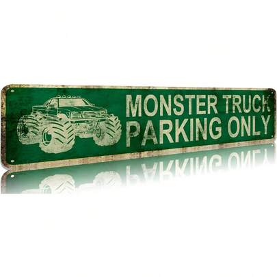 1 biển báo đỗ xe tải quái vật - Tranh treo tường bằng kim loại với thiết kế màu xanh lá cây và trắng rực rỡ, dòng chữ hài hước "Đỗ xe tải quái vật", hoàn hảo cho những người đam mê xe tải, trang trí nhà cửa, gara hoặc văn phòng, trang trí xe tải quái vật.