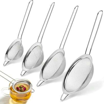 1/3pcs Stainless Steel Fine Mesh Strainer Set, With Comfortable Handle, Rust-Resistant, Essential For Kitchen Baking, Easy To Filter Sauces, Flour, Non-Slip Handle, Suitable For Juice, Flour, Beverages, Cocktails, Rice, Jam, Tea, Etc.