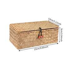 Cesta de estante de almacenamiento con tapa, organizador de maquillaje tejido de ratán de algas marinas hecho a mano, contenedor multiusos, caja Natural para - S-L 2 piezas - Ver 8