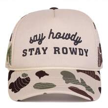 1顶男士“Say Howdy Stay Rowdy”卡车帽，个性化字母印花棒球帽，街头休闲网眼帽，适合春季、秋季、旅行、海滩度假 - 多色 - 查看 8