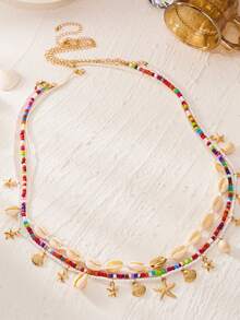 Dây chuyền eo nhiều lớp phong cách Bohemian dành cho nữ, họa tiết vỏ sò, sao biển, ngọc trai, bộ dây chuyền cơ thể gợi cảm mùa hè đi biển. - Nhiều màu - Xem 4