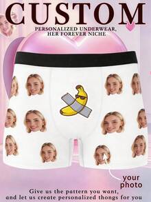 1pc Customized Photo Print Men's Comfortable Stretchy Funny Personalized Valentine's Day Gag Gift Underwear - White - View 2