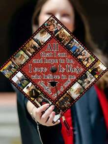 Decoración personalizada para birrete de graduación inspiracional de 24,13 cm - Personalizable con foto, nombre y "Clase de 2025/2026", incluye borla y admite múltiples opciones de color de fondo - Multicolor - Ver 12
