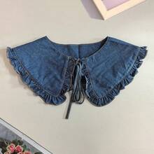 1 chiếc khăn choàng cổ bèo nhún bằng vải denim dành cho nữ, phụ kiện thời trang cá tính. - Xanh đậm - Xem 7