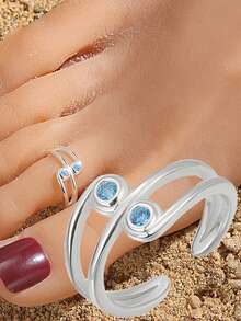 1件S925纯银极简平行线几何脚趾戒指，优雅个性时尚可调节奢华度假配饰 - 圓環 - 查看 2