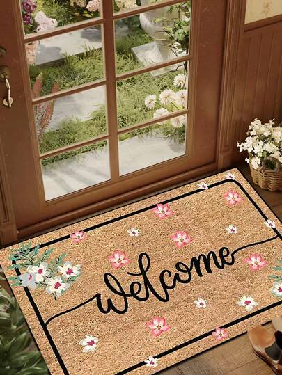 1pc Interesting Welcome Mat With Floral Pattern, Minimalist Harvest Season Design, Short Plush Quick-Drying Non-Slip Washable Doormat For Kitchen, Bathroom, Dining Room, Hallway, Suitable For Party, Gathering, Holiday, All Seasons, Yard Decor, Home Decor, Room Decor, Autumn Atmosphere