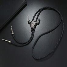 1 chiếc cà vạt bolo hình đầu bò màu tối, mặt dây chuyền hình đầu bò bằng kim loại kiểu Mỹ mạnh mẽ, dây chuyền có thể điều chỉnh, phụ kiện phong cách punk miền Tây, phong cách đường phố. - Nhiều màu - Xem 6