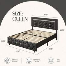 Upholstered Bed Frame, Modern Platform Bed Frame With Headboard And Footboard, No Boxing Spring Needed, Easy Assembly, Black// Pink/ Purple/ White/ Beige / Green, Twin/ Full// King - 黑色 - 查看 10