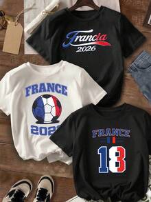 Paquete de 3 camisetas para mujer de 100 algodón, cuello redondo y manga corta, excelente calidad, cómoda y suave al tacto, con estampado de diseño del mundial de futbol 2026, copa del mundo, soccer, México, EU y Canadá, mundial, equipos, paises favoritos - Francia - Ver 1