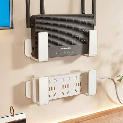 1/2件装壁挂式路由器置物架，免钻孔挂钩，可放置电源插座、机顶盒、路由器等。收纳整理，家居生活用品。