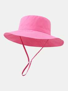 1pc Kids' Sun Protection Hat With Wind Cord, Minimalist Solid Color Or Cartoon Print Design, Lightweight Breathable Bucket Hat, Suitable For Beach And Daily Outings - 1PC - Girl - View 24