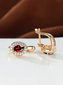 Vanel 1Pair Elegant Golden Oval Cubic Zirconia Halo Leverback Earrings For Women, Dainty Earrings, Fashion Statement Jewelry, Fashion Jewelry For Women, For Daily Wear & Party - Golden Yellow - Multicolor 2 - View 4