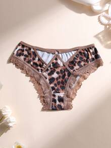 7条装性感冰丝豹纹内裤 - 蕾丝边网纱露臀内裤，金属纽扣 | 收腹提臀，柔软舒适镂空内衣 - 彩色 - 查看 4